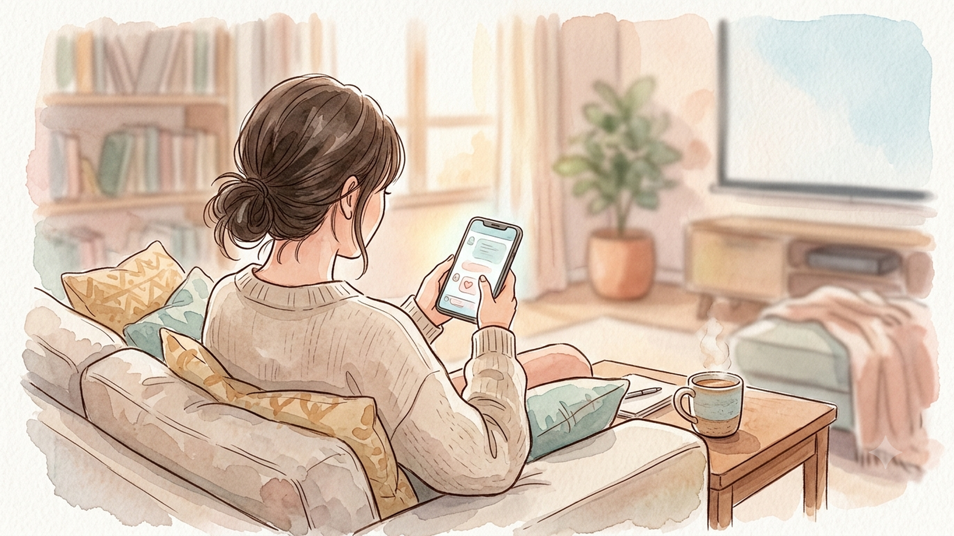 スマートフォンでSNSの感想コメントを眺める人物の手元