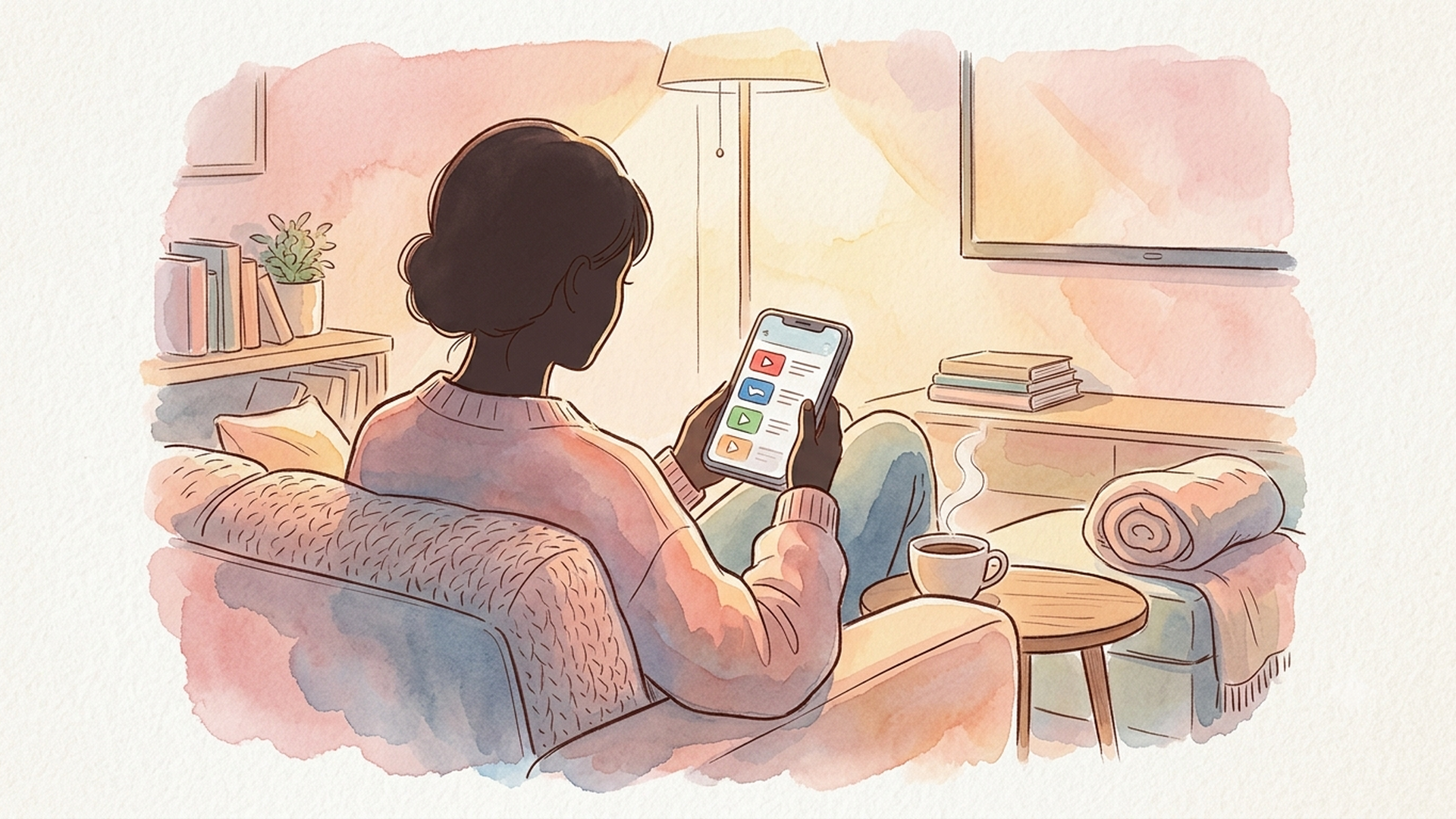 スマートフォンで動画配信サービスの一覧を眺める手元